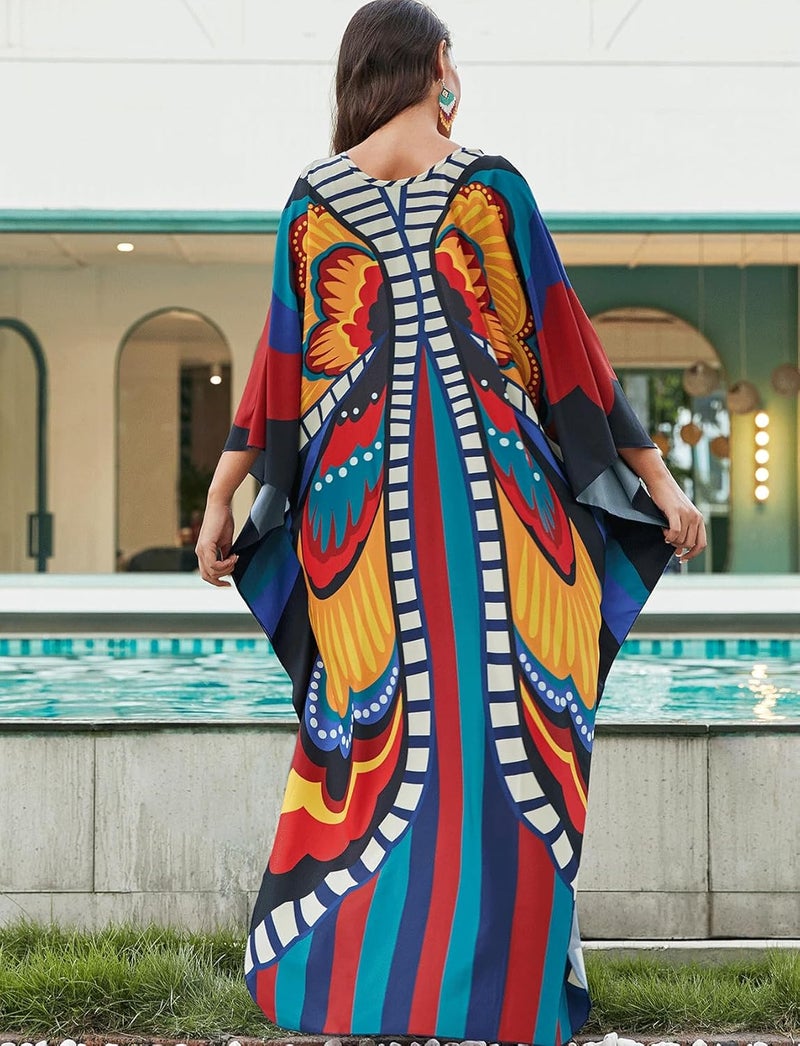 KECVOT Kaftan Dresses for Women Plus Size Batwing Sleeve Caftans Long Bathing Suit Cover Up Maxi Beach Dress Loungewear - Image 4